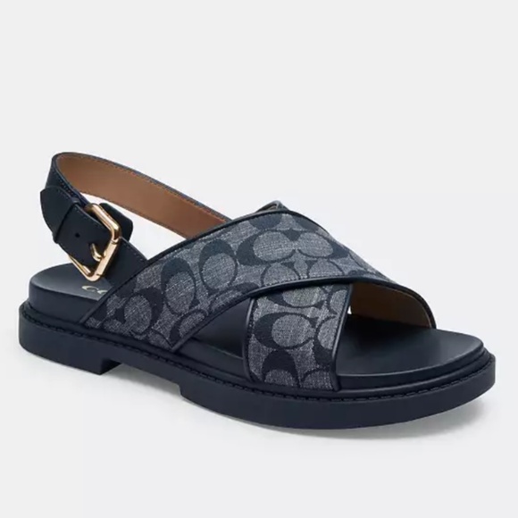 New Coach Fraser Sandal In Signature Chambray Midnight Navy - Picture 1 of 3